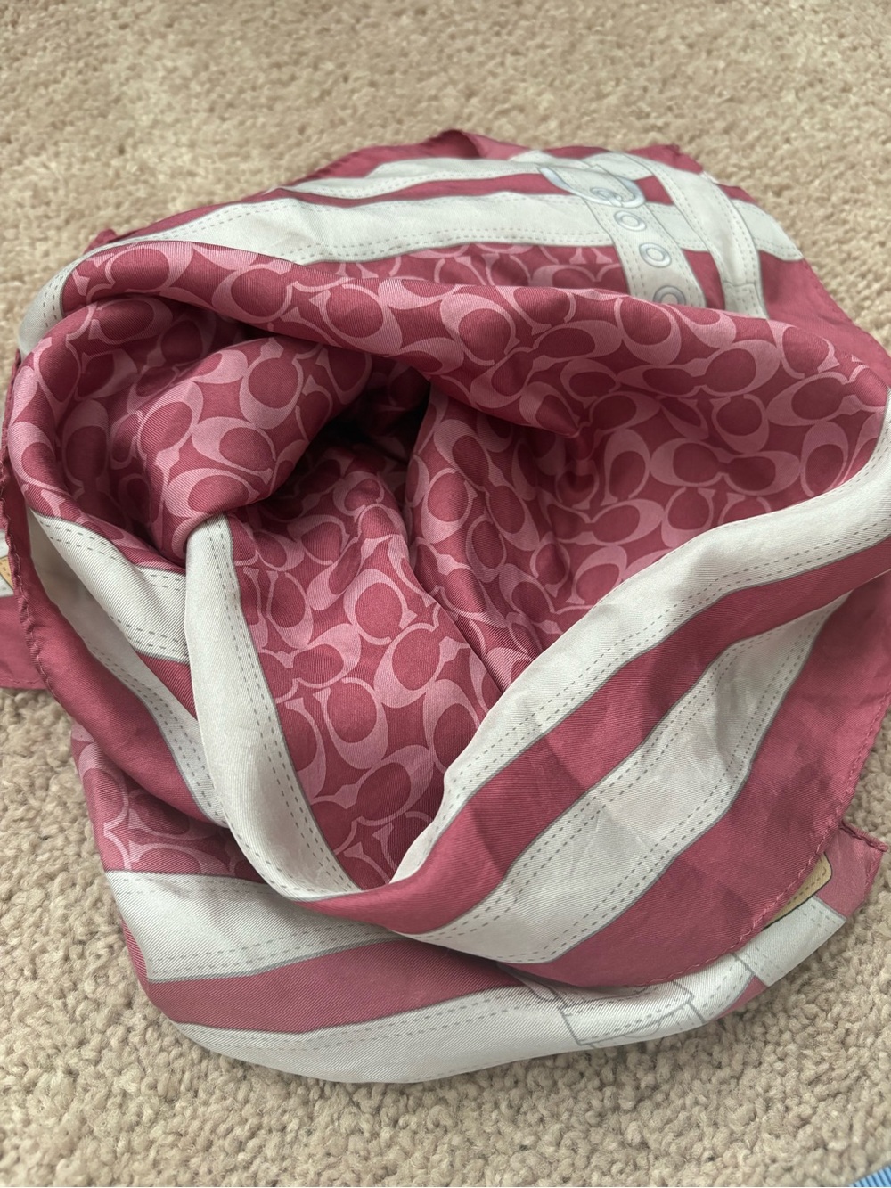 Coach Pink & White Signature Silk Scarf